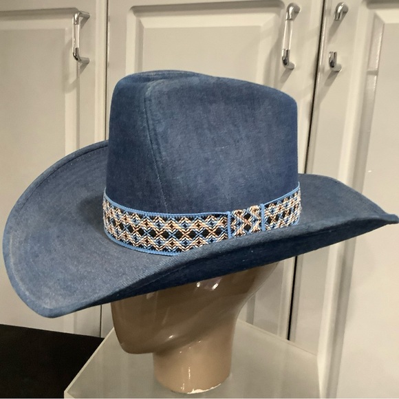 Youngan Denim Western Hat Other - Vintage 70’s YA Youngan Blue Jean Denim Cowboy Western Hat Chevron Band